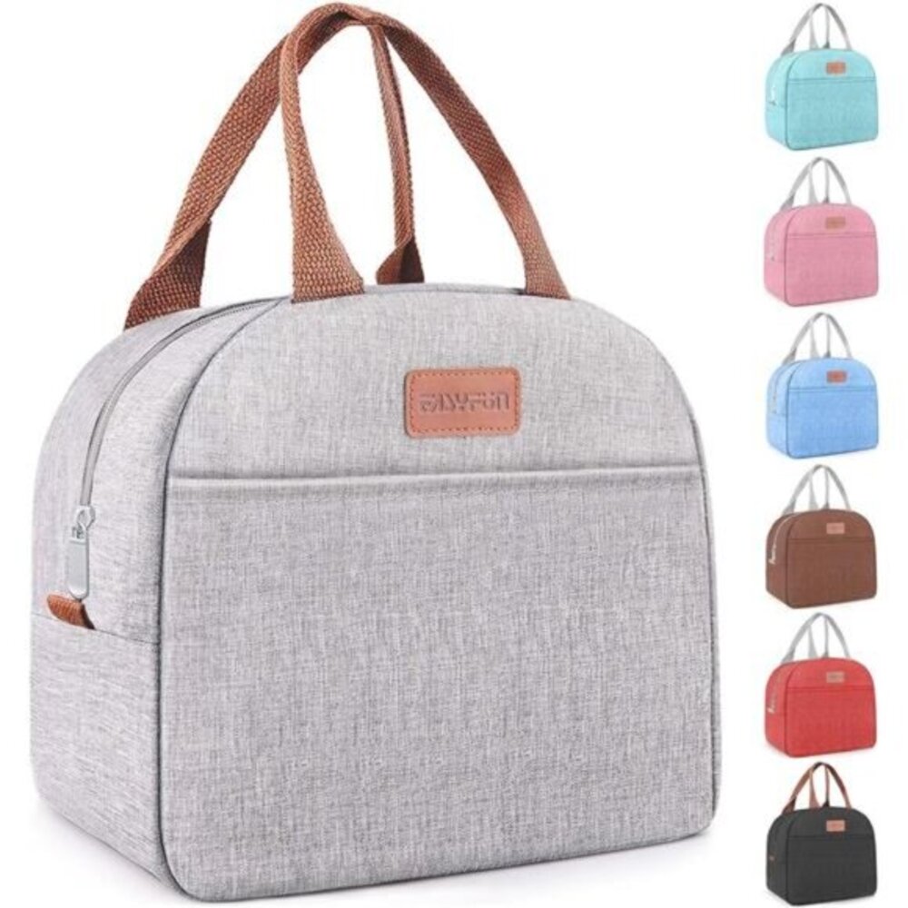 Insulated Lunch Bag for Adults, Leakproof, Reusable, High Capacity Tote (Grey)